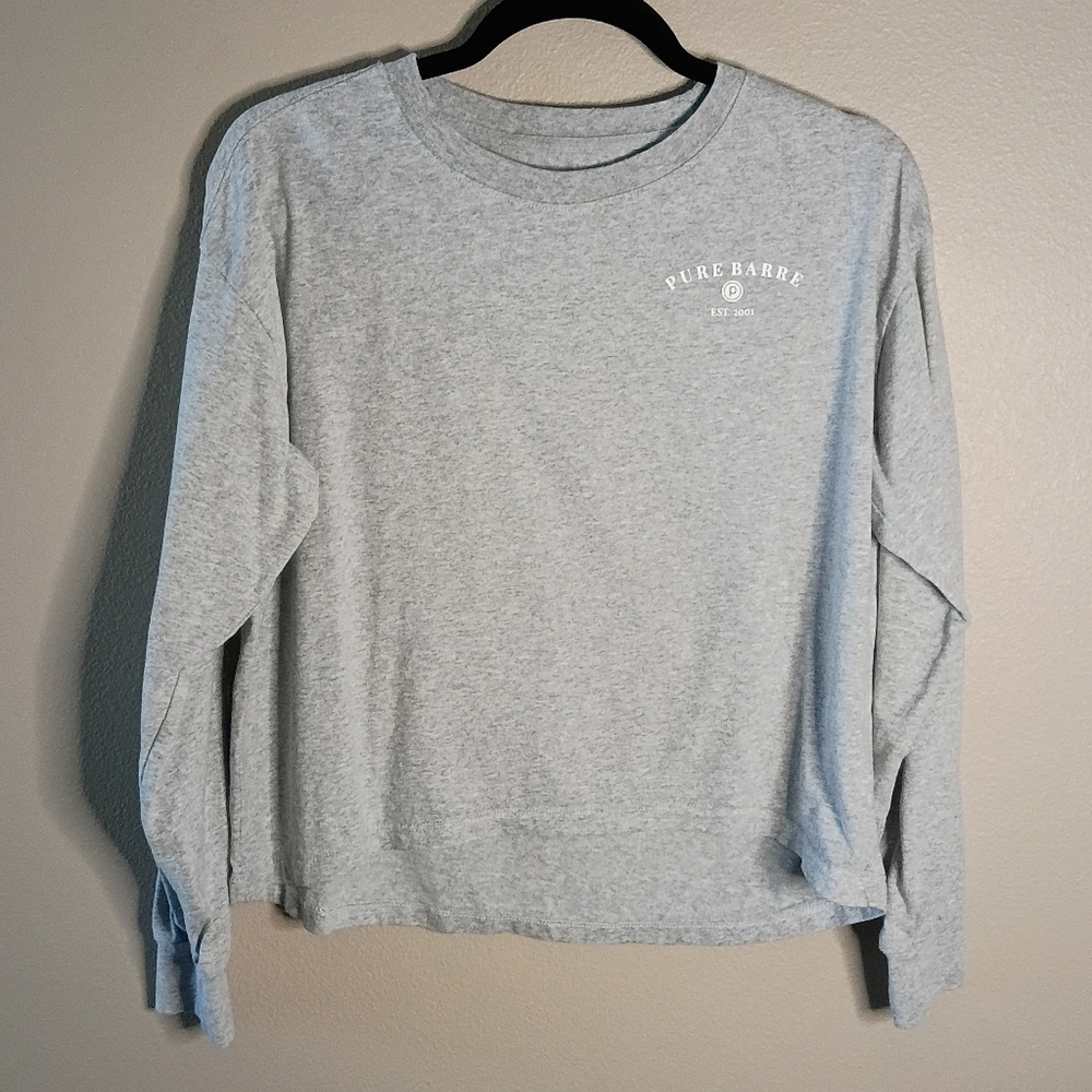 Pure Barre Long Sleeve Top Gray Cotton Casual Relaxed Fit Crew Neck Size XS